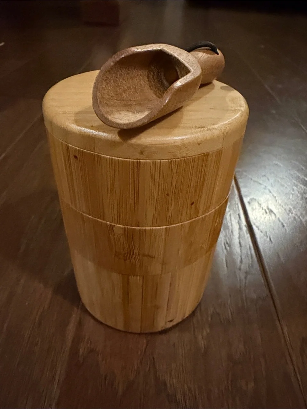 Wooden 3-Tier Stackable swivel salt pillar or snack box w/ scoop